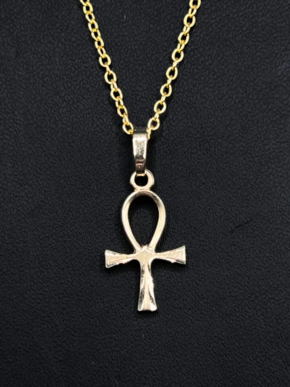 Vintage 12K Gold-Filled Ankh Pendant Necklace Designer Signed on Modern Chain